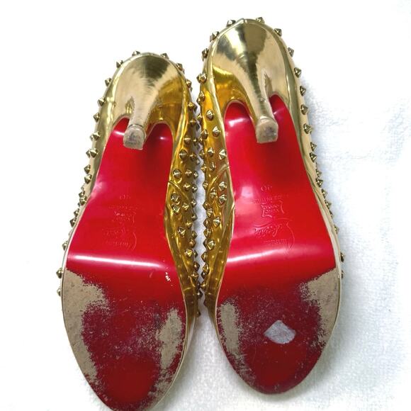 Christian Louboutin Gold Spiked Heels - Picture 7 of 7